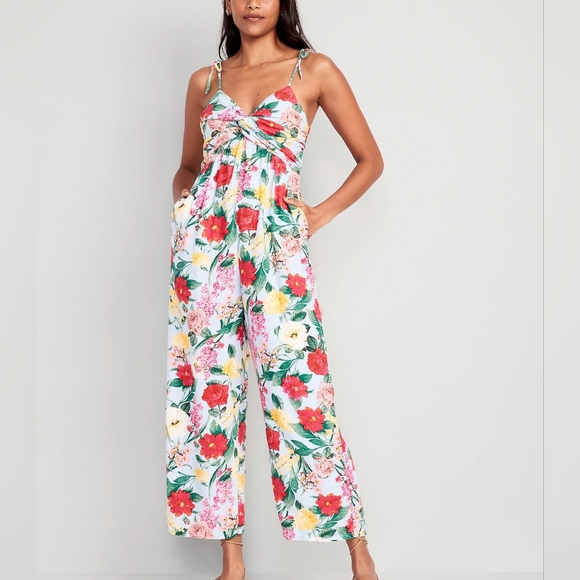 Old Navy Pants - Old Navy | NWT Tie Shoulder Linen Blend Jumpsuit Floral Small